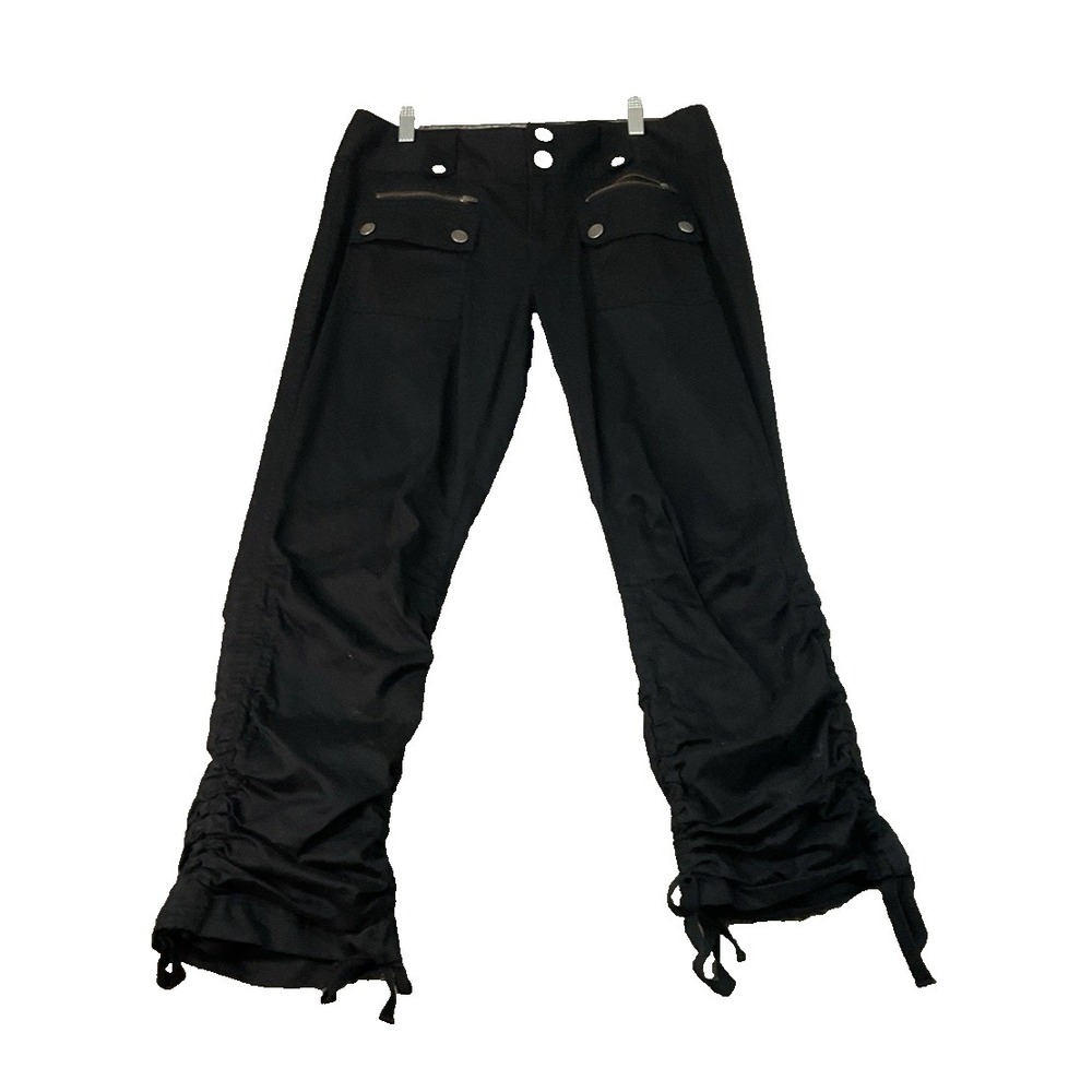 Y2K INC Cargo Utility Capris Pants Black Cinched Leg Rouch Bottom Grunge Sz 8